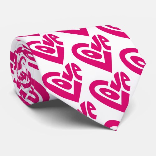 Love Word Art Heart Pattern Pink Valentines Neck Tie