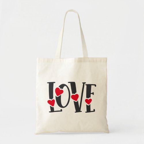 Love Word Art Hearts Red Black Valentines Tote Bag