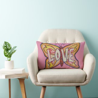 Love Word Art Pink Butterfly Accent Throw Pillow