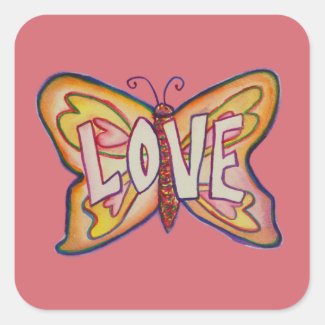 Love Word Art Pink Butterfly Decal Stickers