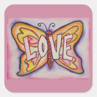 Love Word Art Pink Butterfly Sticker Decals