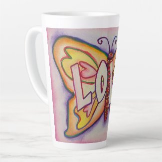 Love Word Art Pink Butterfly Wing Cup Latte Mug