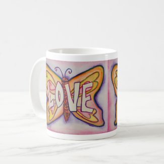 Love Word Art Pink Butterfly Wings Coffee Mug