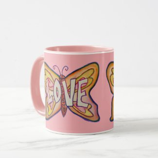 Love Word Art Pink Butterfly Wings Coffee Mug Cup