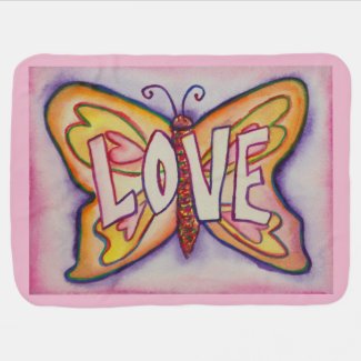 Love Word Art Pink Butterfly Wings Soft Blanket