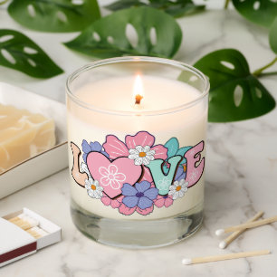 LOVE Word Art With Pastel Flowers Scented Candle