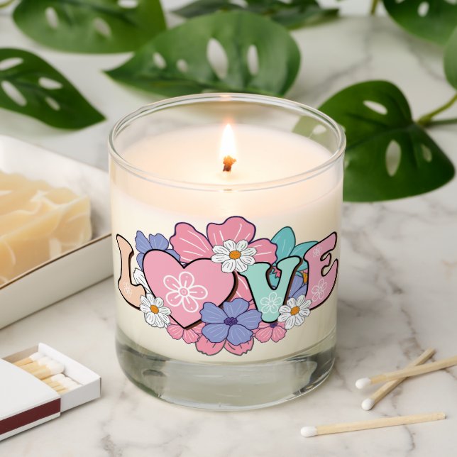 LOVE Word Art With Pastel Flowers Scented Candle (Lit)
