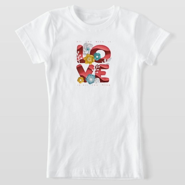 Love Word & Blossoms In Realistic Paper Art T-Shirt (Laydown)