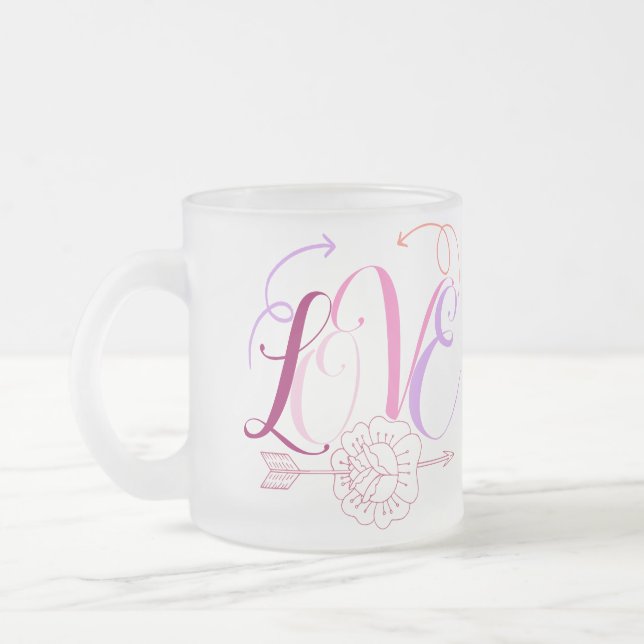 Love word & flowers with arrow frosted glass coffee mug (Left)