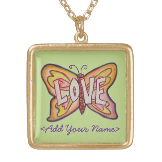 Love Word Green Butterfly Custom Name Necklaces