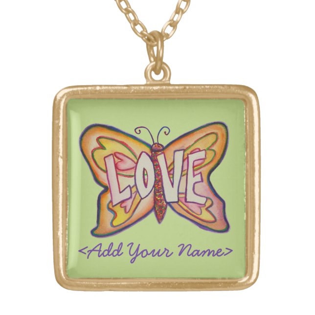 Love Word Green Butterfly Custom Name Necklaces (Front)
