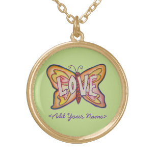 Love Word Green Butterfly Custom Name Necklaces
