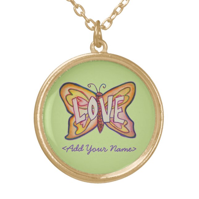 Love Word Green Butterfly Custom Name Necklaces (Front)