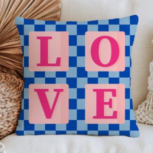 LOVE Word on Checkered Pattern Dopamine Aesthetic Throw Pillow