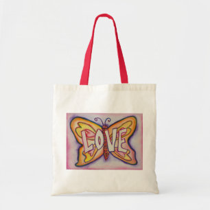 Love Word Pink Butterfly Art Custom Tote Bags