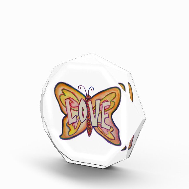 Love Word Pink Butterfly Art Paperweight Award (Right)