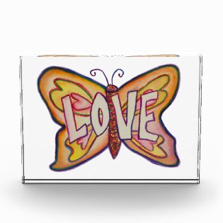 Love Word Pink Butterfly Art Paperweight Awards