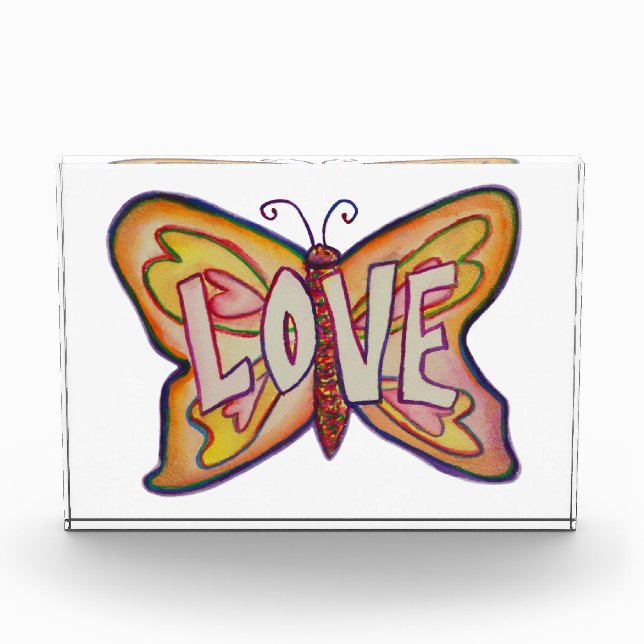 Love Word Pink Butterfly Art Paperweight Awards (Front)