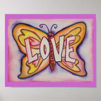 Love Word Pink Butterfly Artwork Poster Prints
