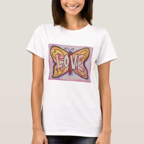 Love Word Pink Butterfly Custom Art T_Shirts