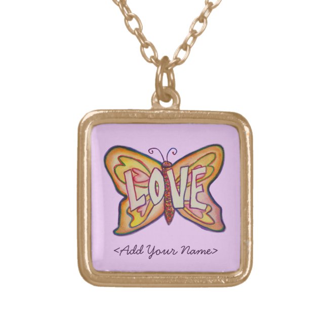 Love Word Pink Butterfly Custom Name Necklaces (Front)