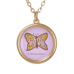 Love Word Pink Butterfly Custom Name Necklaces