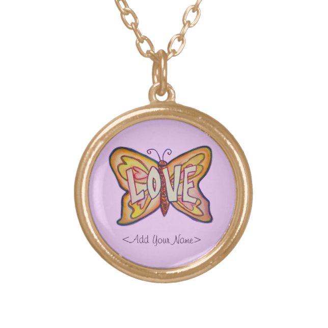 Love Word Pink Butterfly Custom Name Necklaces (Front)