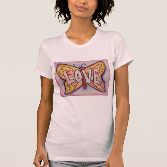 Love Word Pink Butterfly Customized Art T-Shirts (Front)