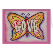 Love Word Pink Butterfly Greeting or Note Cards (Front Horizontal)