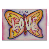 Love Word Pink Butterfly Greeting or Note Cards (Front Horizontal)