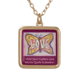 Love Word Pink Butterfly Necklace Art Jewelry