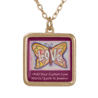 Love Word Pink Butterfly Necklace Art Jewelry