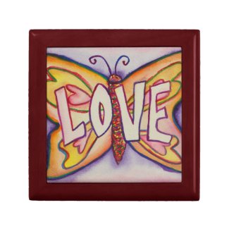 Love Word Pink Butterfly Tile Jewelry Gift Box