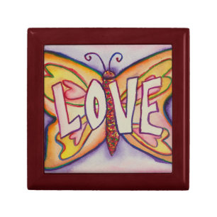 Love Word Pink Butterfly Tile Jewelry Gift Box