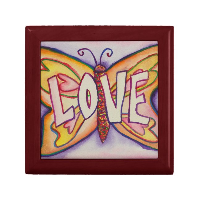 Love Word Pink Butterfly Tile Jewelry Gift Box (Front)