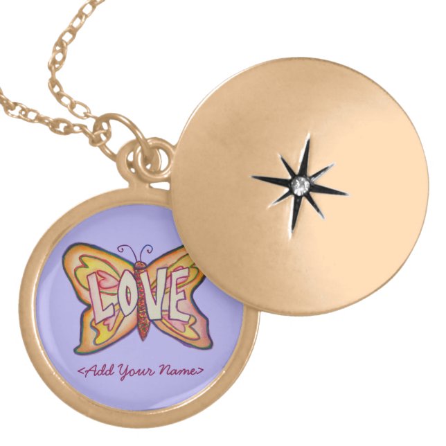 Love Word Purple Butterfly Custom Name Lockets (Front)