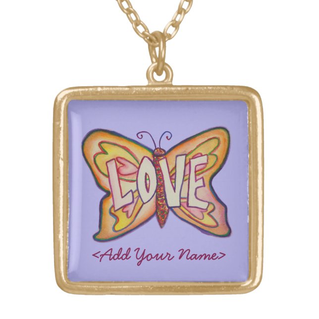Love Word Purple Butterfly Custom Name Necklaces (Front)