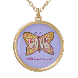 Love Word Purple Butterfly Custom Name Necklaces
