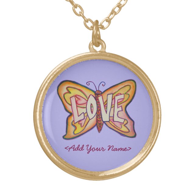 Love Word Purple Butterfly Custom Name Necklaces (Front)