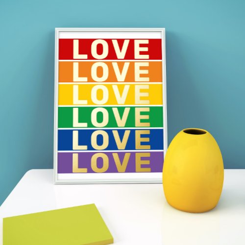 LOVE word rainbow colors gay lesbian flag gold  Foil Prints