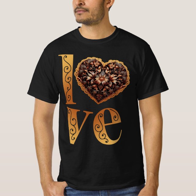 Love word with romantic filigree pink heart T-Shirt (Front)
