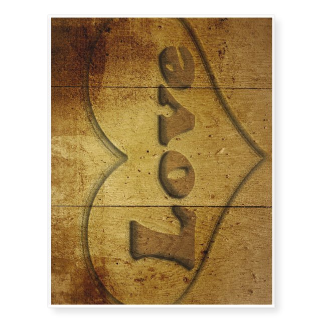 Love word written on wood temporary tattoos (Front)