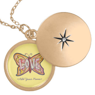 Love Word Yellow Butterfly Custom Name Lockets