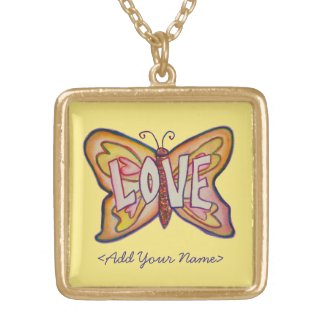 Love Word Yellow Butterfly Custom Name Necklaces