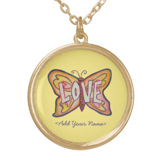 Love Word Yellow Butterfly Custom Name Necklaces