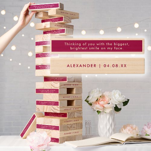 Love Words On Stylish Magenta Wedding Topple Tower