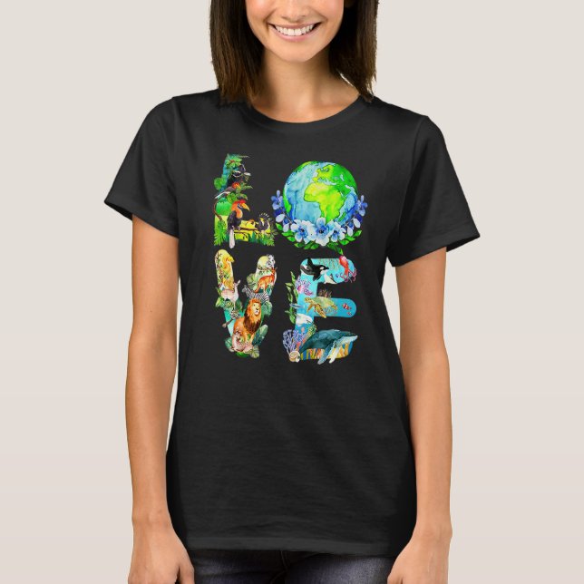Love World Earth Day 2022 Planet Environmental Ani T-Shirt (Front)