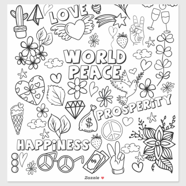 Love World Peace Prosperity Happy Coloring Sticker (Sheet)
