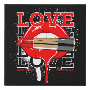 love worldwide streetwear lips vintage fashion faux canvas print