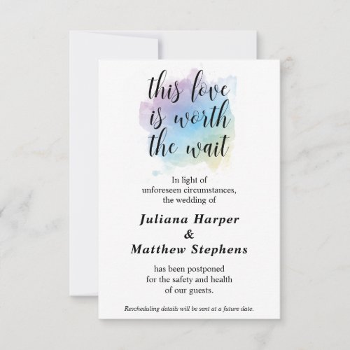 Love Worth The Wait  Wedding Event Postponed Card